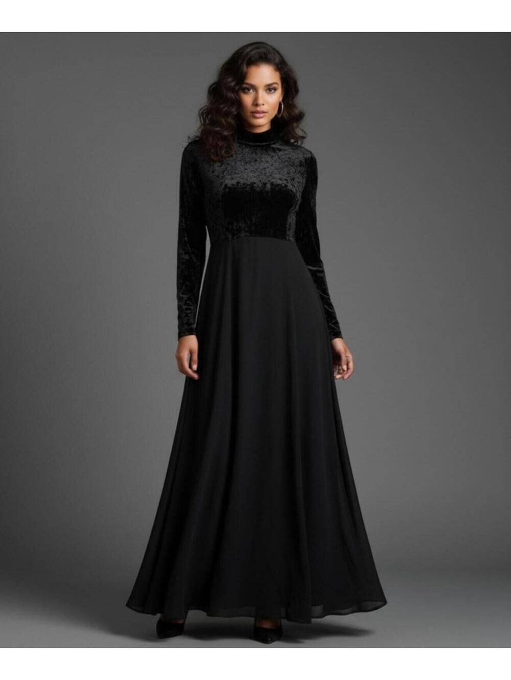 Bonnie Strauss 90s Vintage Whimsigoth Black Velvet Maxi Dress Size S Formal Wear